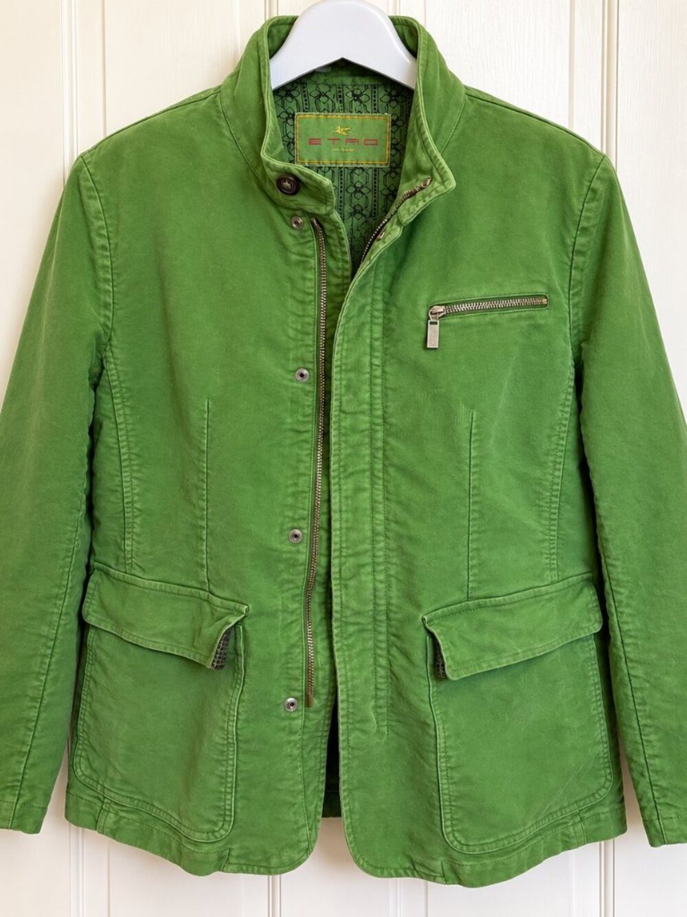 ETRO Milano Women's Green Cotton Moleskin-Style Field Jacket – Made in Italy – S